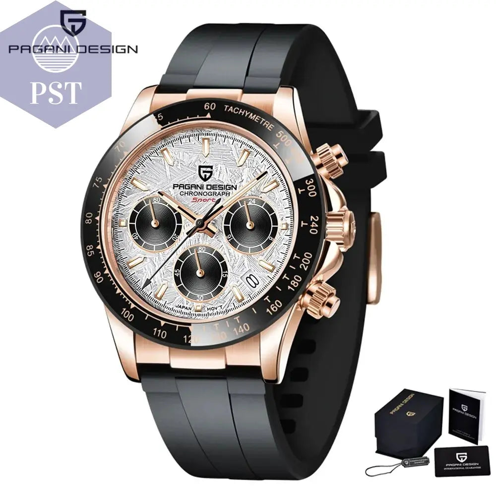 PAGANI DESIGN Luxuriöse Herrenuhr Armbanduhr PST PS Tradings PST PS Tradings Rubber-Gold-White PST PS Tradings PAGANI DESIGN Luxuriöse Herrenuhr Armbanduhr