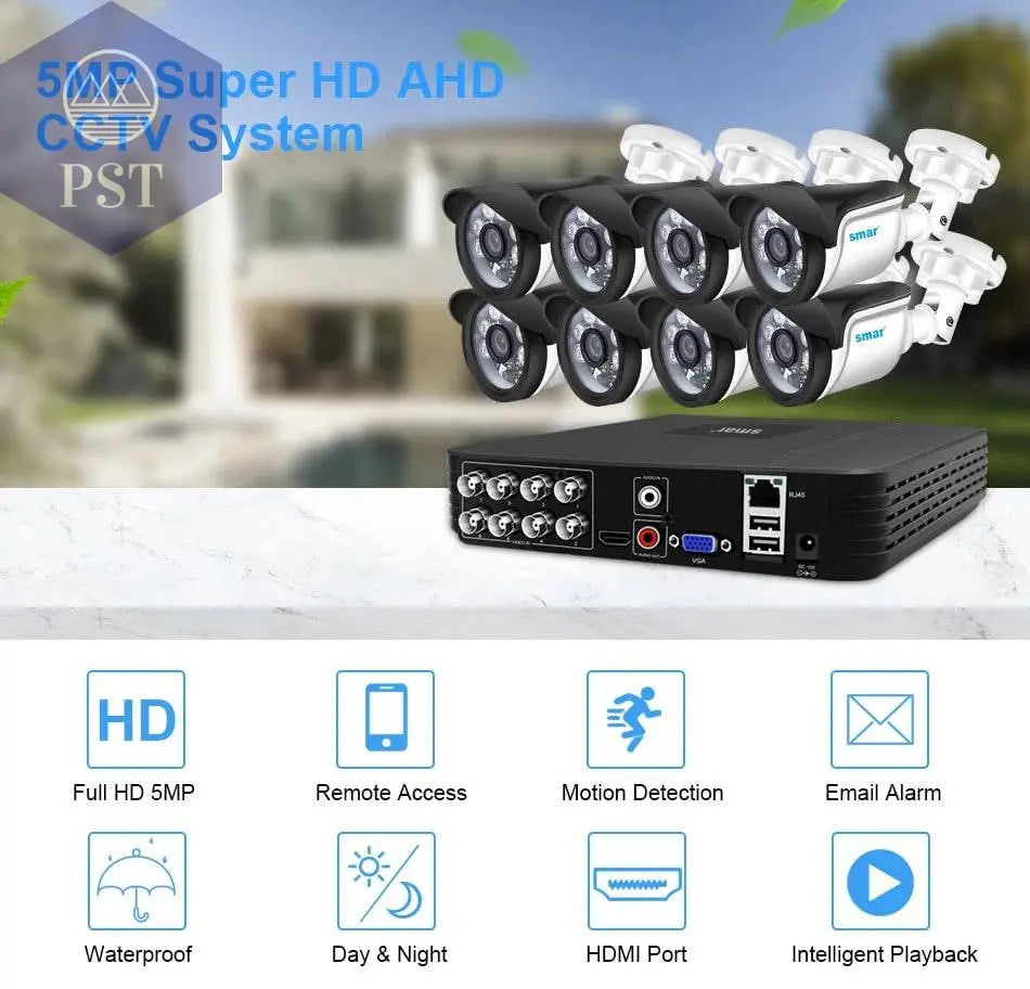 Smar 5MP Security Camera System Witth 18M Wired Cable Video Surveillance Kit Indoor Outdoor Waterproof CCTV Camera 5 in 1 DVR PST PS Tradings PST PS Tradings PST PS Tradings