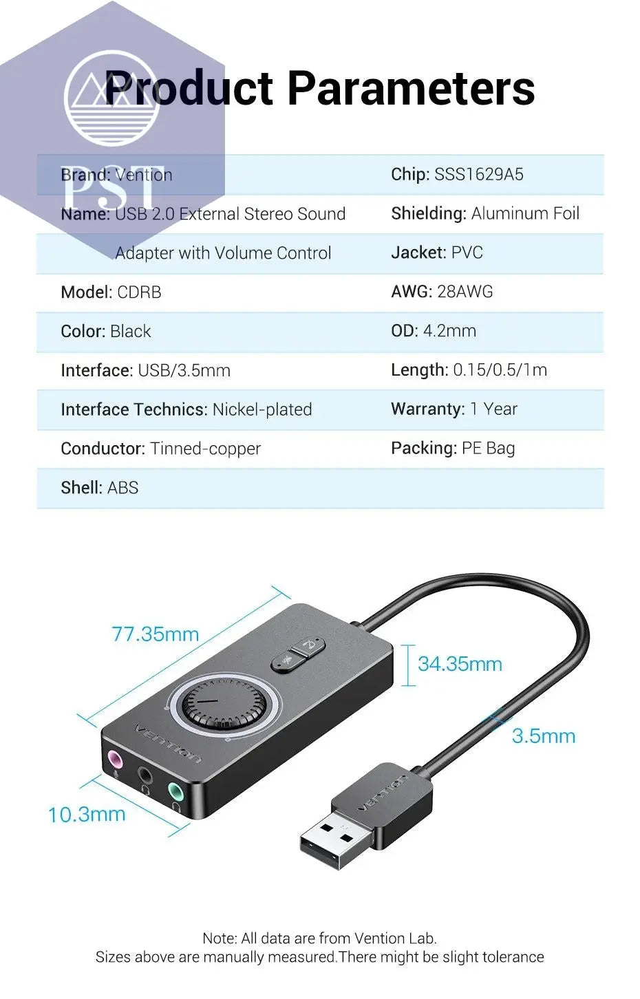 Vention USB External Sound Card USB to 3.5mm Audio Adapter USB to Earphone Microphone for Macbook Computer Laptop PS4 Sound Card PST PS Tradings