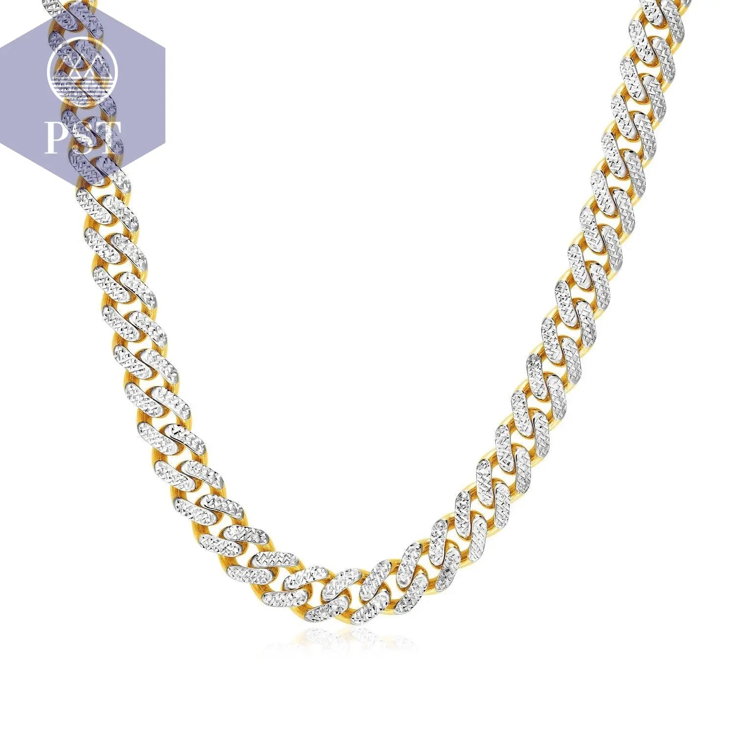 14k Gold Kette Karabin Miami Dubai Bling Two Tone Gold Cuban Chain Necklace with White Pave  Kette in Gelbgold     PST PS Tradings