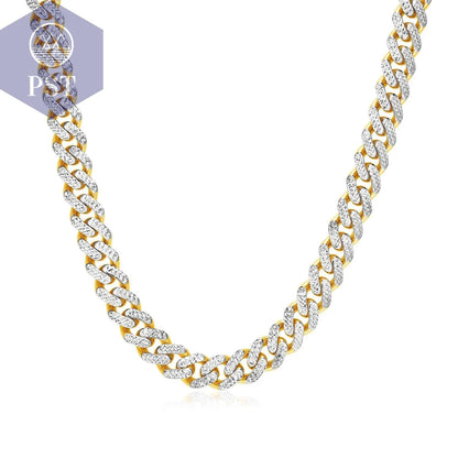 14k Gold Kette Karabin Miami Dubai Bling Two Tone Gold Cuban Chain Necklace with White Pave  Kette in Gelbgold     PST PS Tradings