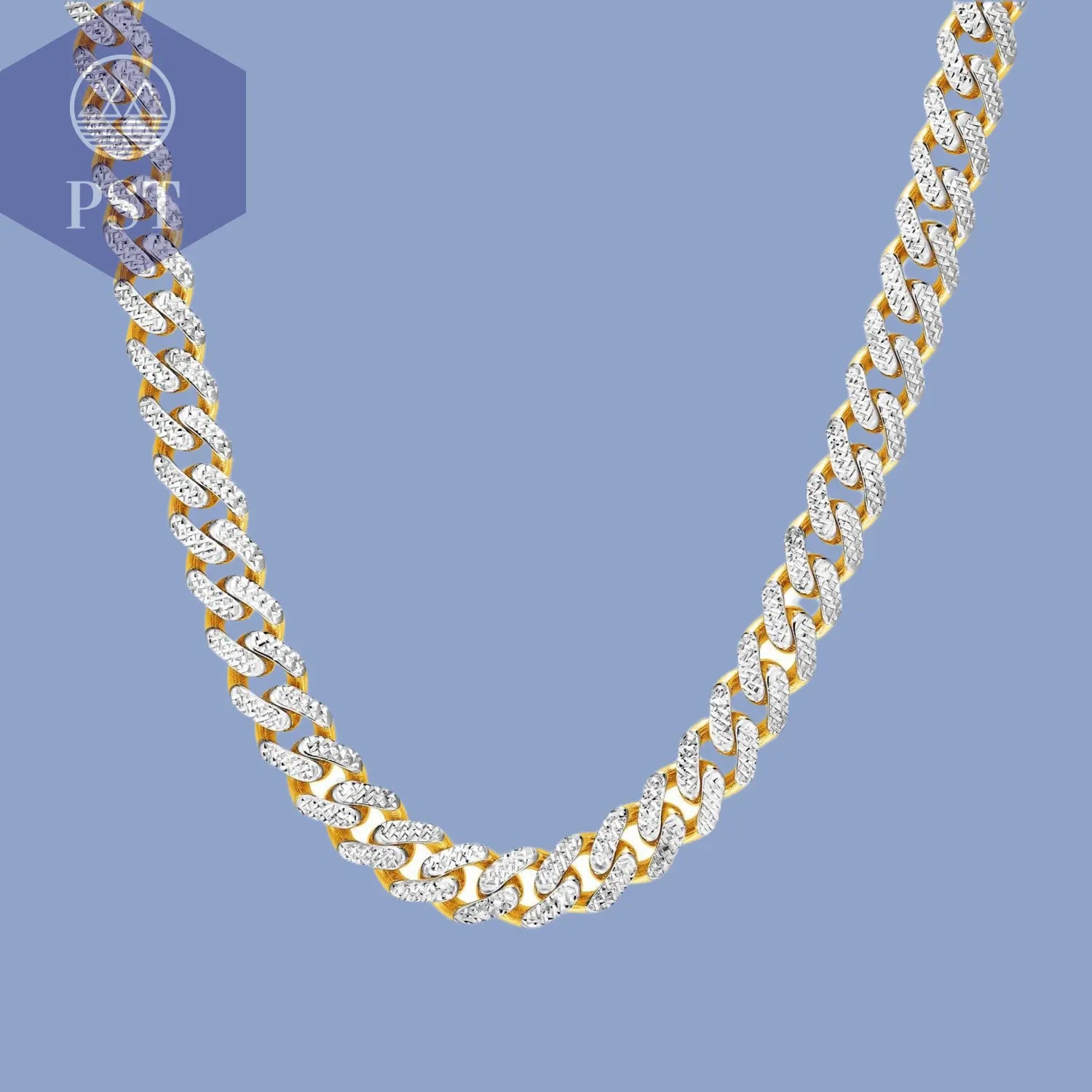 14k Gold Kette Karabin Miami Dubai Bling Two Tone Gold Cuban Chain Necklace with White Pave  Kette in Gelbgold     PST PS Tradings