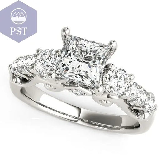 14k White Gold 3 Stone Antique Design Diamond Engagement Ring (1 3/4 cttw)  Diamant Ring Schmuck     PST PS Tradings