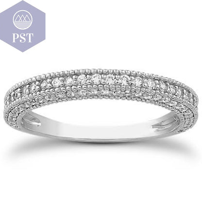 14k White Gold Fancy Pave Diamond Milgrain Textured Wedding Ring Band PST PS Tradings Ringe PST PS Tradings 8.5inches PST PS Tradings 14k White Gold Fancy Pave Diamond Milgrain Textured Wedding Ring Band Ringe