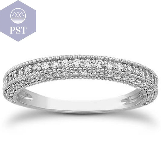 14k White Gold Fancy Pave Diamond Milgrain Textured Wedding Ring Band PST PS Tradings Ringe PST PS Tradings 8.5inches PST PS Tradings 14k White Gold Fancy Pave Diamond Milgrain Textured Wedding Ring Band Ringe