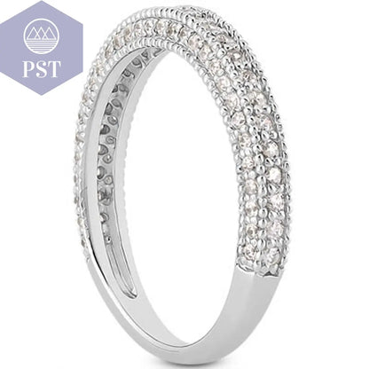 14k White Gold Fancy Pave Diamond Milgrain Textured Wedding Ring Band PST PS Tradings Ringe PST PS Tradings  PST PS Tradings 14k White Gold Fancy Pave Diamond Milgrain Textured Wedding Ring Band Ringe