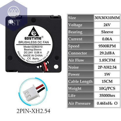 2 Pieces Gdstime DC 5V 12V 24V 30x30x10mm Sleeve Dual Ball 1 inch Small Mini Blower Cooling Fan 30mm x 10mm 3cm 3010 3D Printer       PST PS Tradings