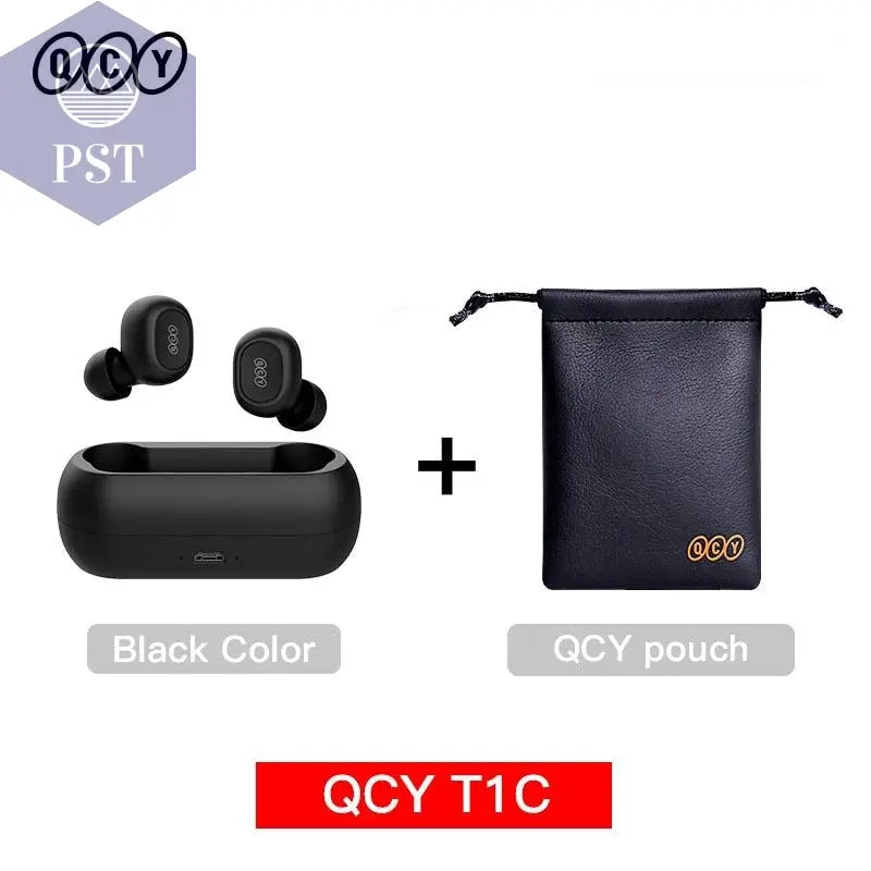 5.0 Bluetooth 3D Stereo Earphones with Dual Microphone      T1C-Black-with-pouch-China PST PS Tradings