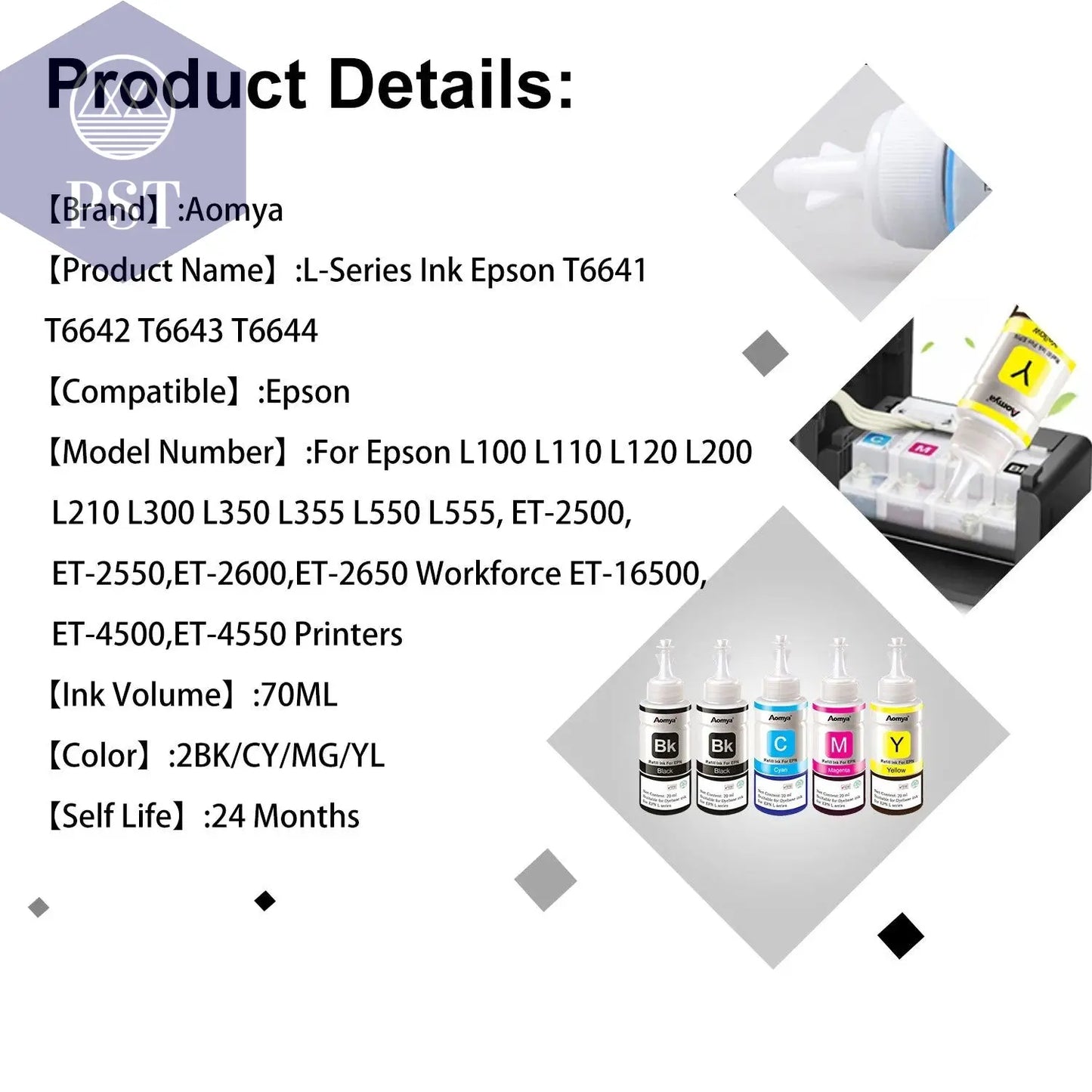 664 Refill dye ink For Epson L100 L110 L210 L120 L220 L310 L355 L362 L366 L365 L380 L486 L800 L805 L810 ET-2650 Printer 4 Colors - PST PS Tradings