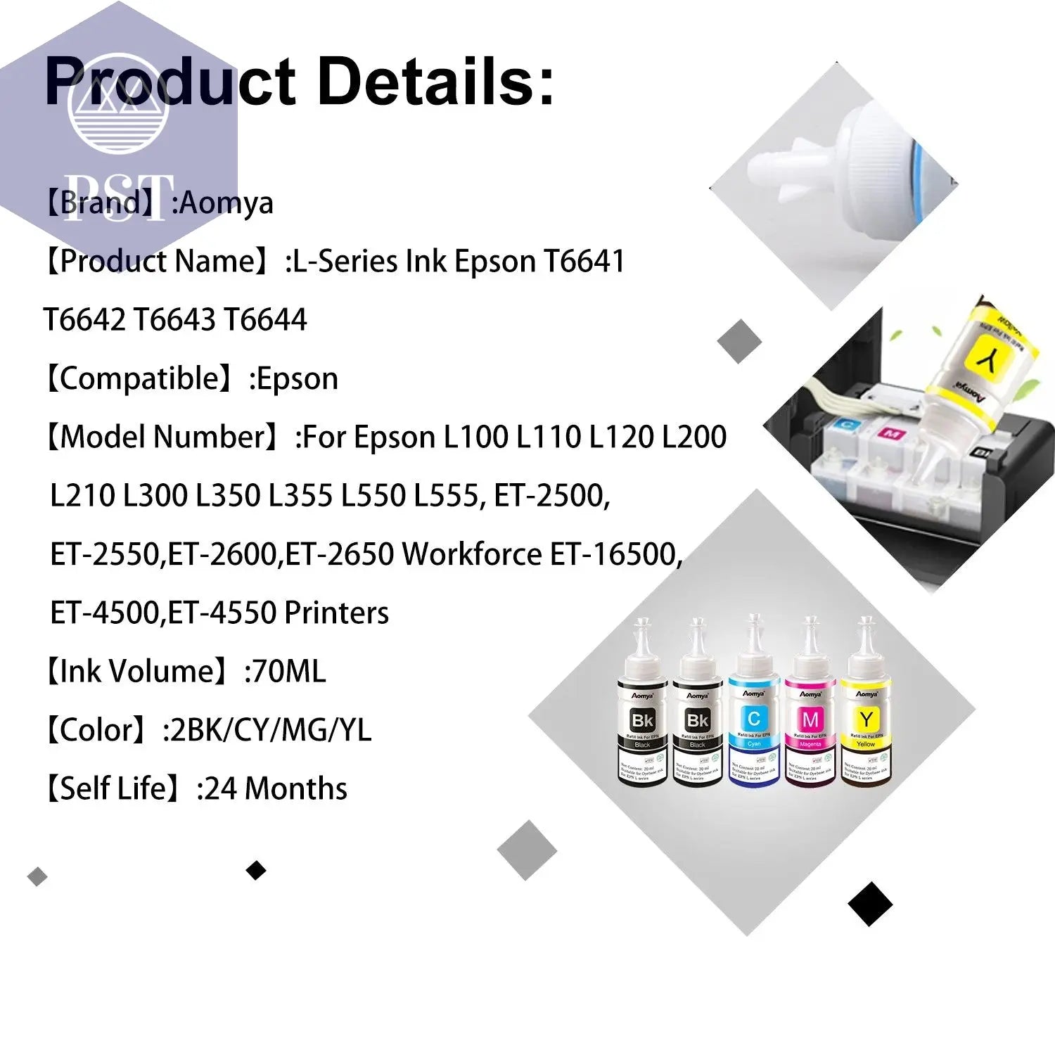 664 Refill dye ink For Epson L100 L110 L210 L120 L220 L310 L355 L362 L366 L365 L380 L486 L800 L805 L810 ET-2650 Printer 4 Colors - PST PS Tradings