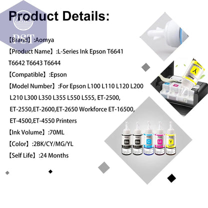 664 Refill dye ink For Epson L100 L110 L210 L120 L220 L310 L355 L362 L366 L365 L380 L486 L800 L805 L810 ET-2650 Printer 4 Colors - PST PS Tradings