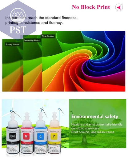664 Refill dye ink For Epson L100 L110 L210 L120 L220 L310 L355 L362 L366 L365 L380 L486 L800 L805 L810 ET-2650 Printer 4 Colors - PST PS Tradings