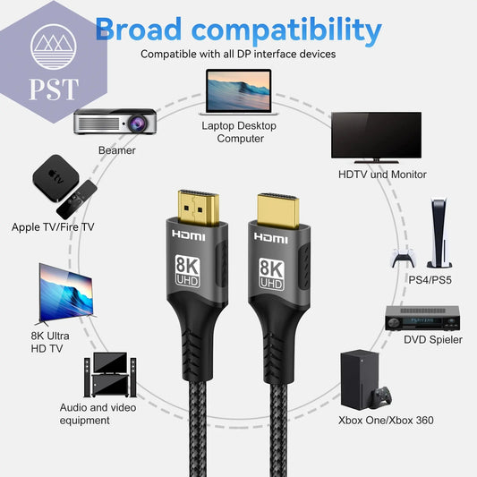 8K HDMI 2.1 Kabel 4K@120Hz 8K@60Hz 48Gbps EARC ARC HDCP Ultra High Speed HDR für RTX Videokabel PC Laptop Projektor HD TV PS5  Elektronik - Medien - Kabel     PST PS Tradings
