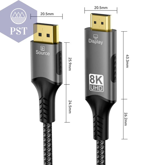 8k dp zu hdmi 2,1 kabel audio video konverter uni direktion aler adapter 8k @ 60hz 4k @ 120hz für hdtv projektor laptop monitor  Cable     PST PS Tradings