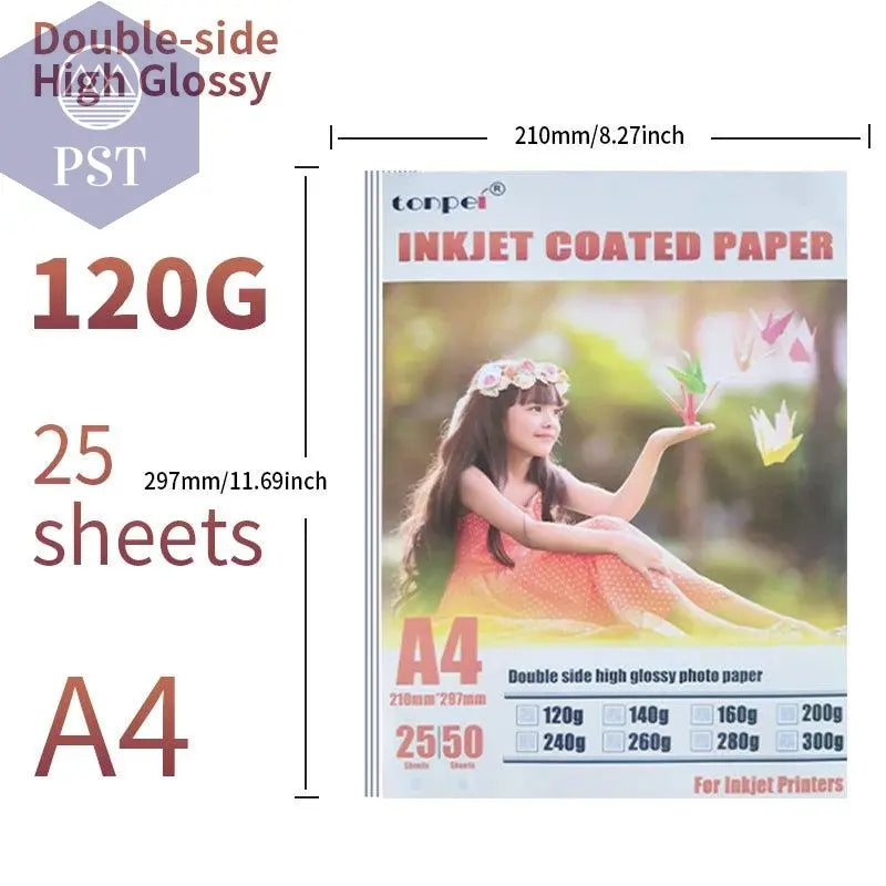 A4 Double Side High Glossy Inkjet Coated Paper For Use In Making Menu Cover Brochures Photo Picture 25sheets 8.3inch*11.7inch - PST PS Tradings