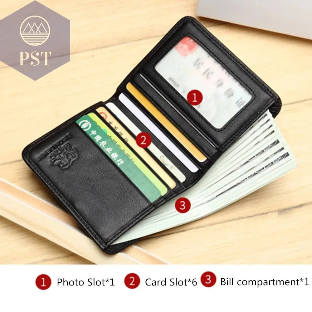 BISON DENIM Men Wallets Black Genuine Leather Purse For Men Business Card Holder Men's Wallet Mini N4429 - PST PS Tradings