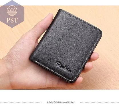 BISON DENIM Men Wallets Black Genuine Leather Purse For Men Business Card Holder Men's Wallet Mini N4429 - PST PS Tradings