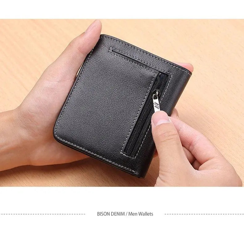 BISON DENIM Men Wallets Black Genuine Leather Purse For Men Business Card Holder Men's Wallet Mini N4429 - PST PS Tradings