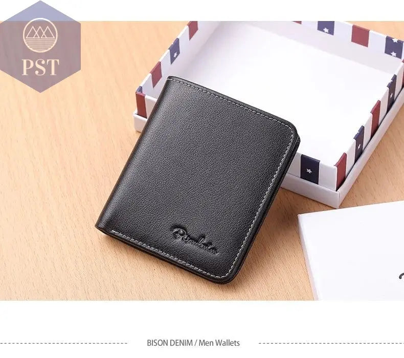 BISON DENIM Men Wallets Black Genuine Leather Purse For Men Business Card Holder Men's Wallet Mini N4429 - PST PS Tradings