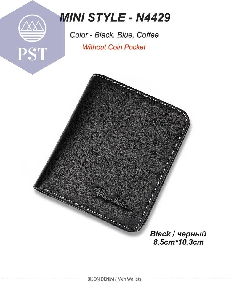 BISON DENIM Men Wallets Black Genuine Leather Purse For Men Business Card Holder Men's Wallet Mini N4429 - PST PS Tradings