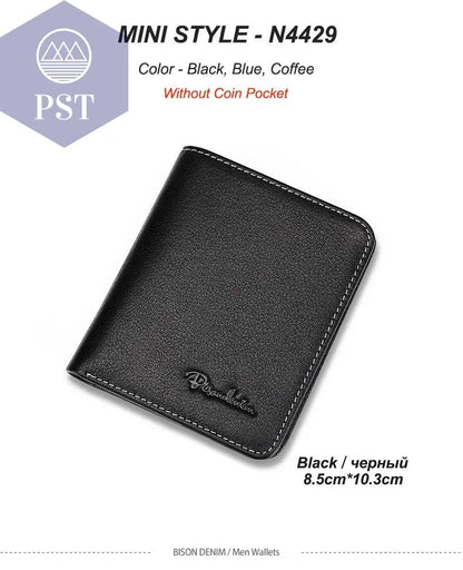 BISON DENIM Men Wallets Black Genuine Leather Purse For Men Business Card Holder Men's Wallet Mini N4429 - PST PS Tradings