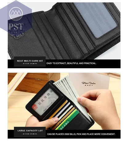 BISON DENIM Men Wallets Black Genuine Leather Purse For Men Business Card Holder Men's Wallet Mini N4429 - PST PS Tradings