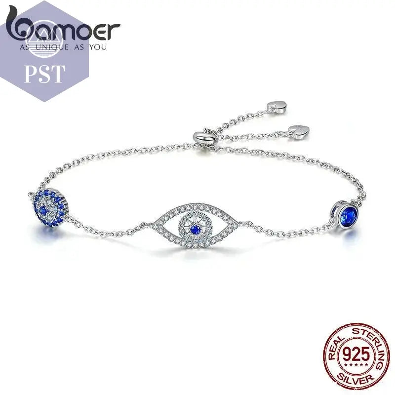 Bamoer 100% 925 Sterling Silver Blue Zircon Evil Eyes Bracelet Guardian Eye Chain for Women Gift Fine Jewelry SCB089 - PST PS Tradings