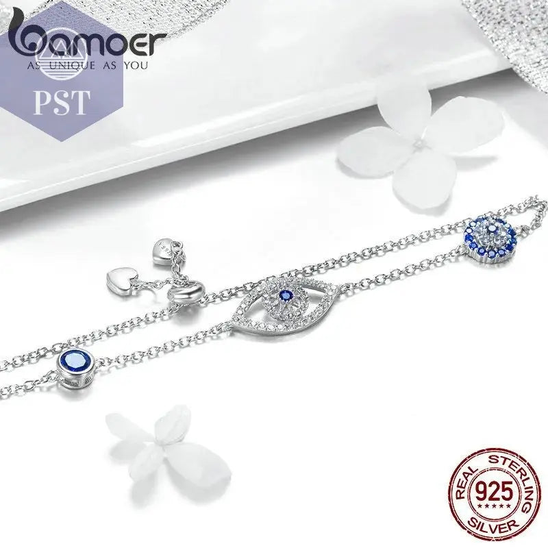 Bamoer 100% 925 Sterling Silver Blue Zircon Evil Eyes Bracelet Guardian Eye Chain for Women Gift Fine Jewelry SCB089 - PST PS Tradings