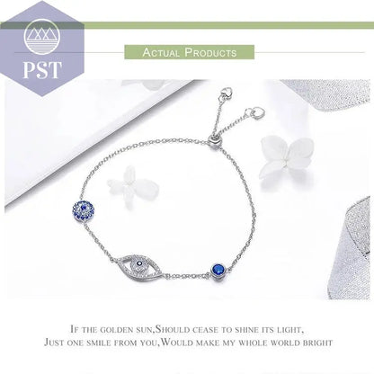 Bamoer 100% 925 Sterling Silver Blue Zircon Evil Eyes Bracelet Guardian Eye Chain for Women Gift Fine Jewelry SCB089 - PST PS Tradings