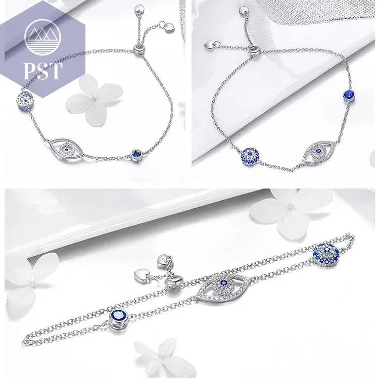 Bamoer 100% 925 Sterling Silver Blue Zircon Evil Eyes Bracelet Guardian Eye Chain for Women Gift Fine Jewelry SCB089 - PST PS Tradings