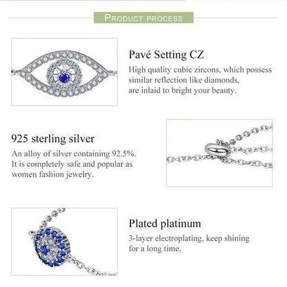 Bamoer 100% 925 Sterling Silver Blue Zircon Evil Eyes Bracelet Guardian Eye Chain for Women Gift Fine Jewelry SCB089 - PST PS Tradings