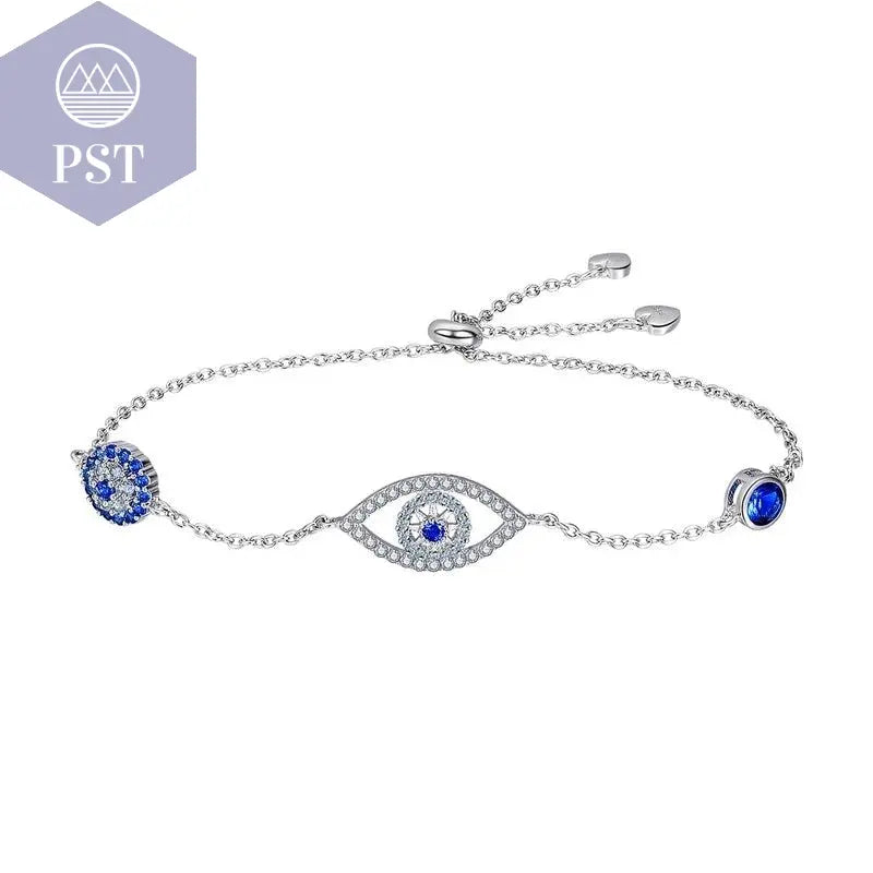 Bamoer 100% 925 Sterling Silver Blue Zircon Evil Eyes Bracelet Guardian Eye Chain for Women Gift Fine Jewelry SCB089 - PST PS Tradings