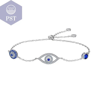 Bamoer 100% 925 Sterling Silver Blue Zircon Evil Eyes Bracelet Guardian Eye Chain for Women Gift Fine Jewelry SCB089 - PST PS Tradings