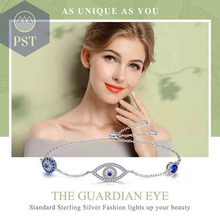 Bamoer 100% 925 Sterling Silver Blue Zircon Evil Eyes Bracelet Guardian Eye Chain for Women Gift Fine Jewelry SCB089 - PST PS Tradings
