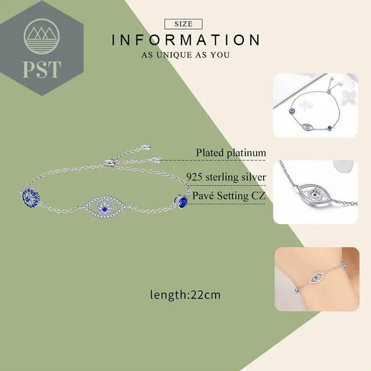 Bamoer 100% 925 Sterling Silver Blue Zircon Evil Eyes Bracelet Guardian Eye Chain for Women Gift Fine Jewelry SCB089 - PST PS Tradings