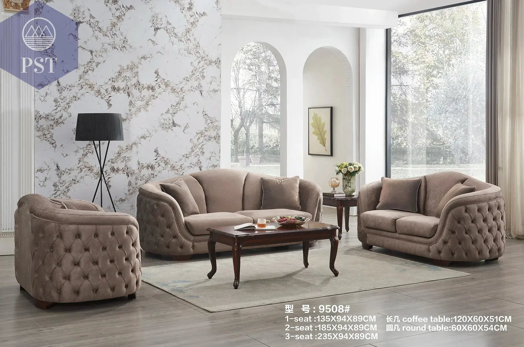 Bequemes Dunkelgraues Samtsofa Wohnzimmerset PST PS Tradings  PST PS Tradings Standard-Dark-Gray PST PS Tradings