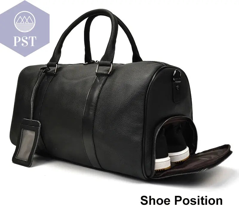 Big Capacity Genuine Leather Travel Bag For Men Women Soft Black Cowhide Casual Travel Duffel Large Luggage Weekend Shoulder Bag       PST PS Tradings