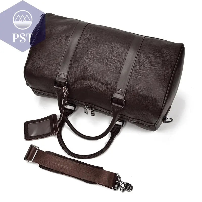 Big Capacity Genuine Leather Travel Bag For Men Women Soft Black Cowhide Casual Travel Duffel Large Luggage Weekend Shoulder Bag       PST PS Tradings