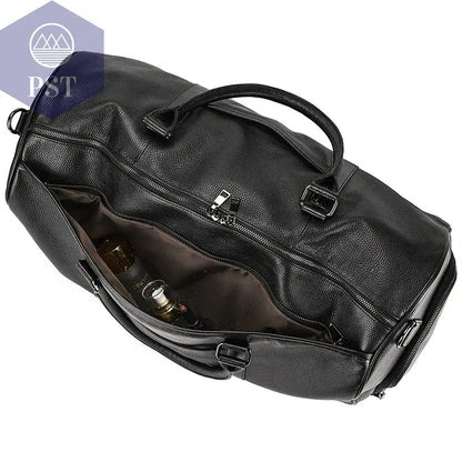 Big Capacity Genuine Leather Travel Bag For Men Women Soft Black Cowhide Casual Travel Duffel Large Luggage Weekend Shoulder Bag       PST PS Tradings