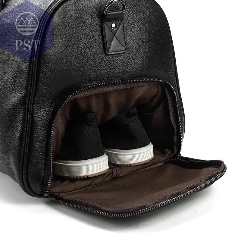 Big Capacity Genuine Leather Travel Bag For Men Women Soft Black Cowhide Casual Travel Duffel Large Luggage Weekend Shoulder Bag - PST PS Tradings  PST PS Tradings
