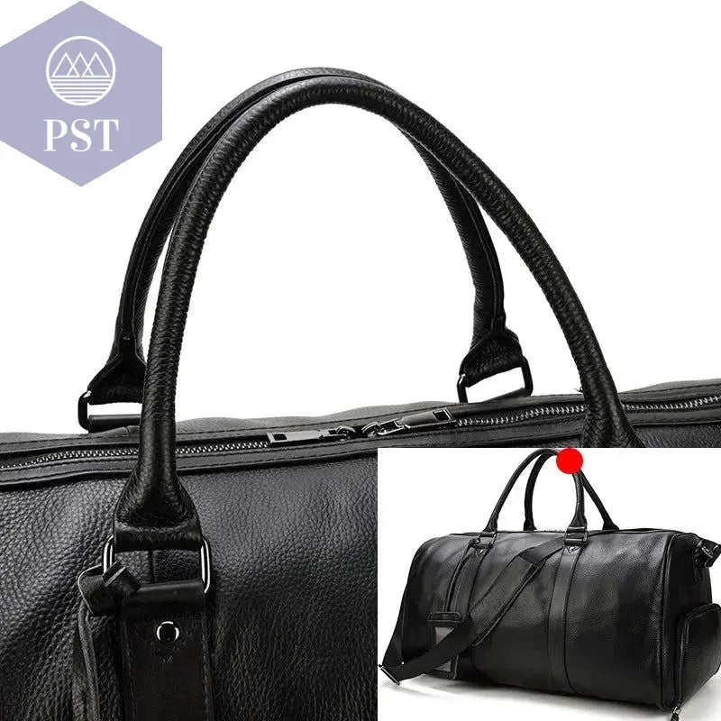 Big Capacity Genuine Leather Travel Bag For Men Women Soft Black Cowhide Casual Travel Duffel Large Luggage Weekend Shoulder Bag - PST PS Tradings  PST PS Tradings