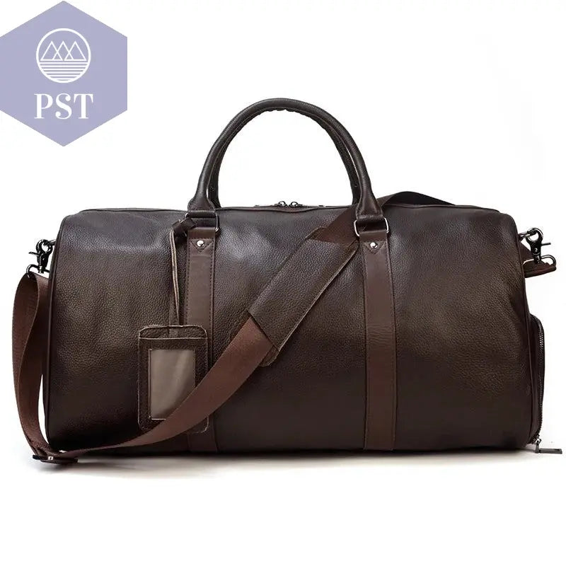 Big Capacity Genuine Leather Travel Bag For Men Women Soft Black Cowhide Casual Travel Duffel Large Luggage Weekend Shoulder Bag - PST PS Tradings  PST PS Tradings