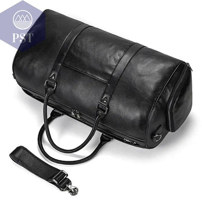 Big Capacity Genuine Leather Travel Bag For Men Women Soft Black Cowhide Casual Travel Duffel Large Luggage Weekend Shoulder Bag - PST PS Tradings  PST PS Tradings