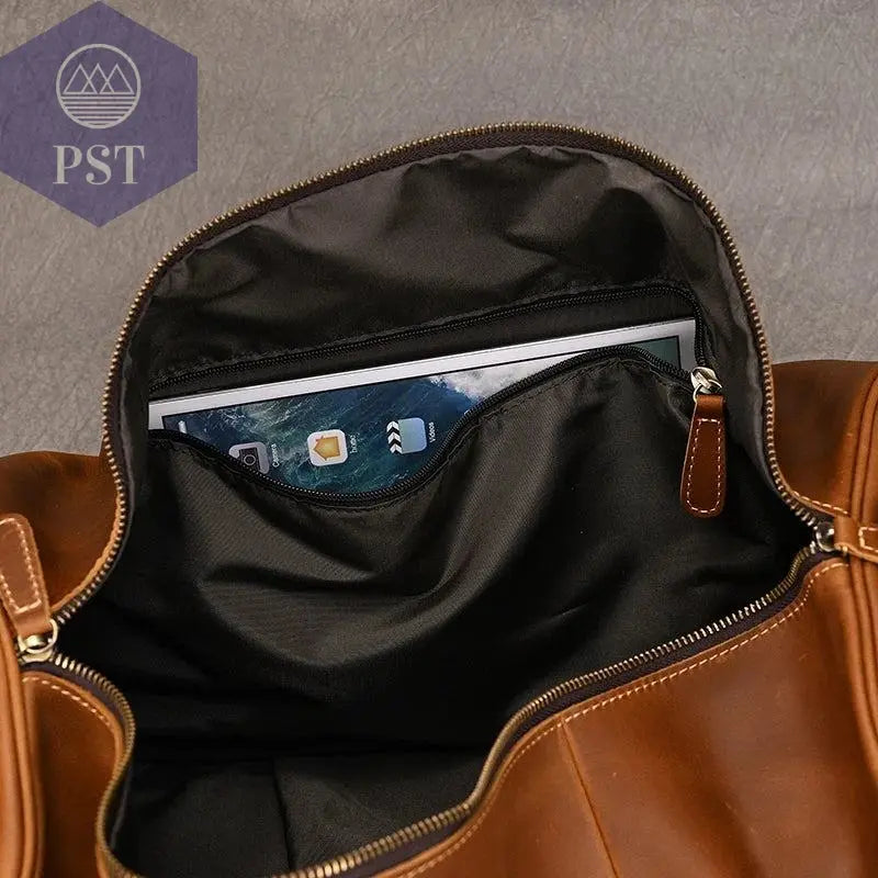 Big Capacity Genuine Leather Travel Bag For Men Women Soft Black Cowhide Casual Travel Duffel Large Luggage Weekend Shoulder Bag - PST PS Tradings  PST PS Tradings