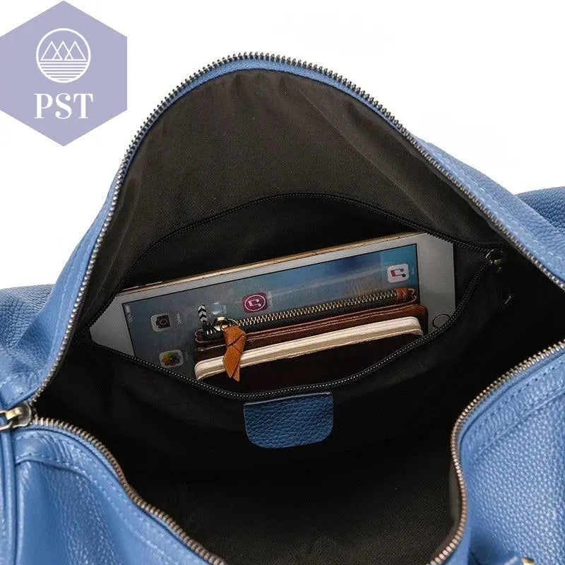 Big Capacity Genuine Leather Travel Bag For Men Women Soft Black Cowhide Casual Travel Duffel Large Luggage Weekend Shoulder Bag - PST PS Tradings  PST PS Tradings