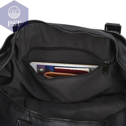 Big Capacity Genuine Leather Travel Bag For Men Women Soft Black Cowhide Casual Travel Duffel Large Luggage Weekend Shoulder Bag - PST PS Tradings  PST PS Tradings