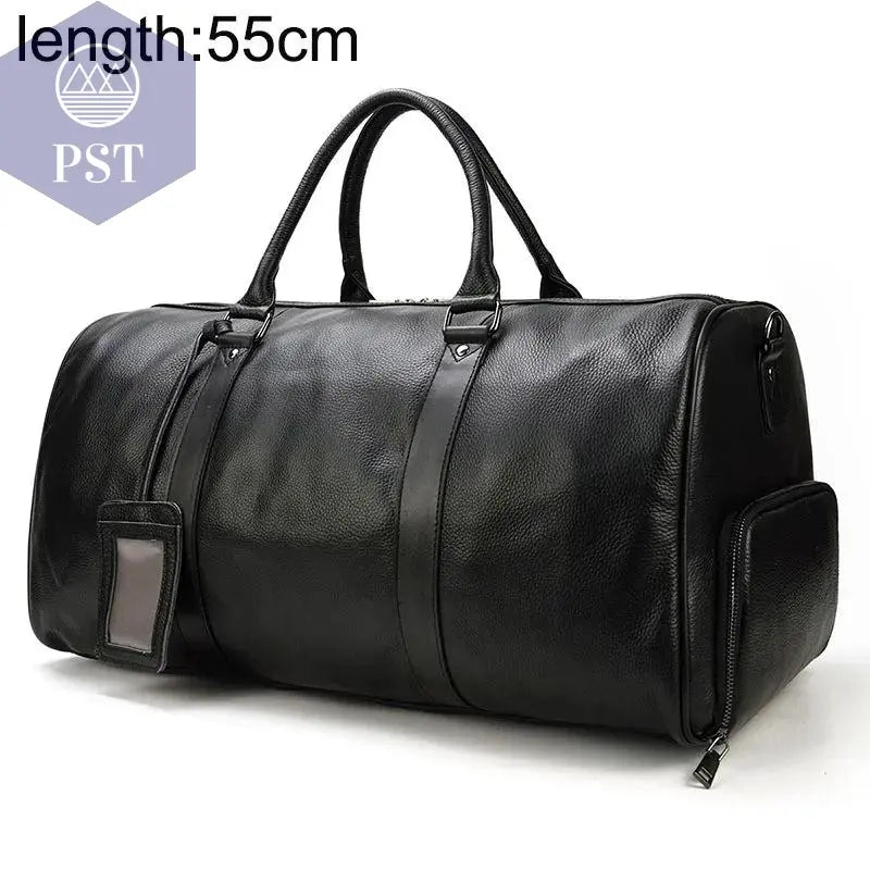 Big Capacity Genuine Leather Travel Bag For Men Women Soft Black Cowhide Casual Travel Duffel Large Luggage Weekend Shoulder Bag - PST PS Tradings  PST PS Tradings