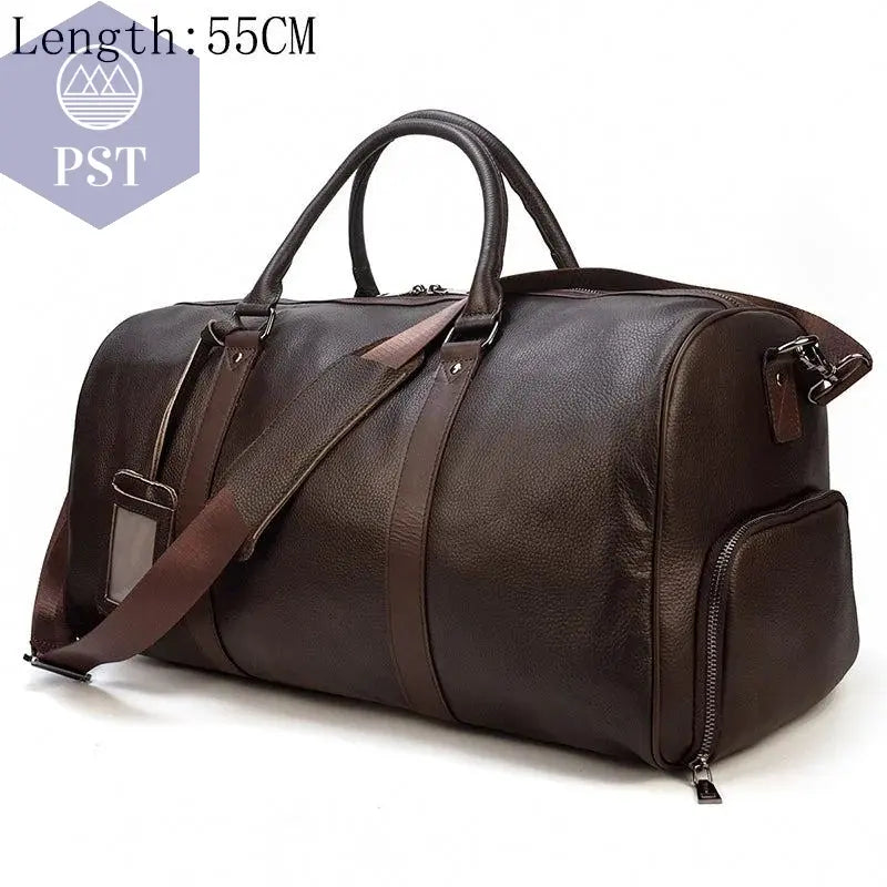 Big Capacity Genuine Leather Travel Bag For Men Women Soft Black Cowhide Casual Travel Duffel Large Luggage Weekend Shoulder Bag - PST PS Tradings  PST PS Tradings