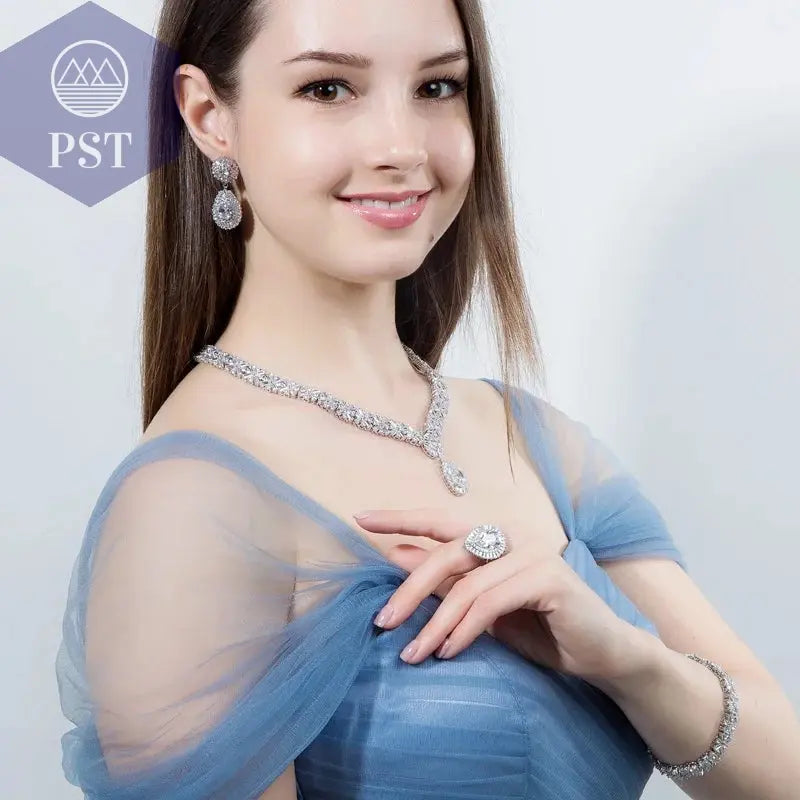 CWWZircons Exklusive Dubai Gold Plate Schmuck Luxus Zirkonia Halskette Ohrring Armband Partei Schmuck-Set für Frauen T053       PST PS Tradings