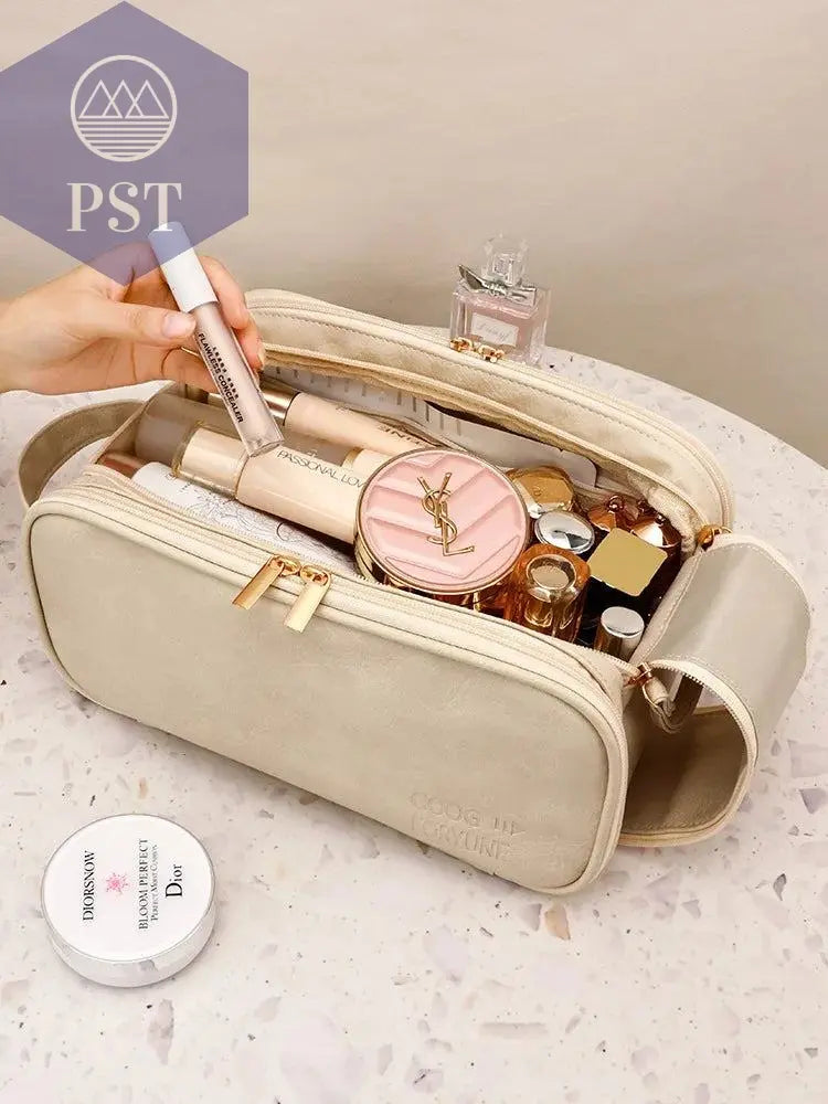 High appearance double zipper make-up bag large-capacity portable travel senior impression make-up brush wash-and-wash bag - PST PS Tradings